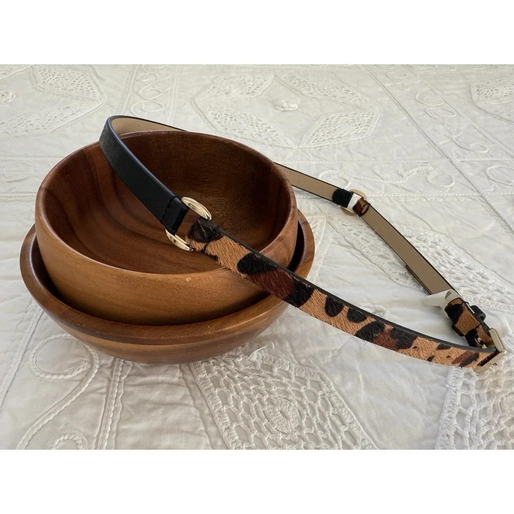 Banana Republic Dyed Calf‎ Hair Faux Leather Brown Skinny Belt Leopard Print XS